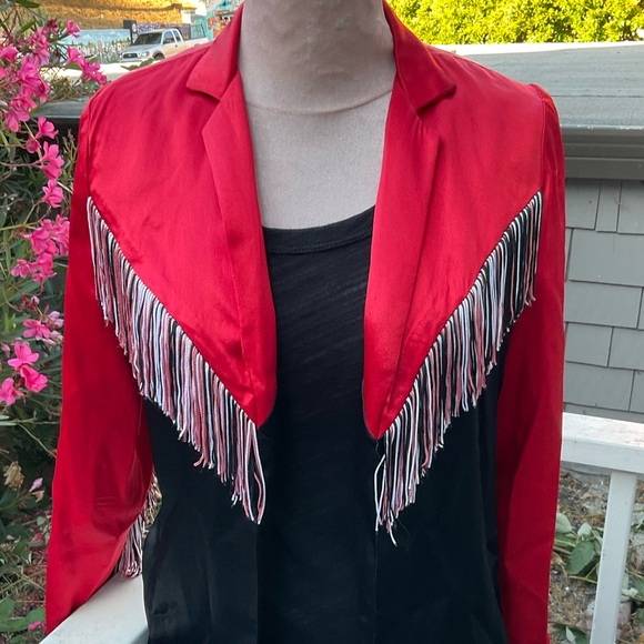 Vintage Rusty’s Place LTD. open front satin jacket fringe color block Small - Picture 8 of 16